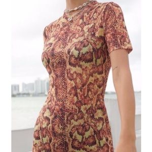 UO Snakeskin Mesh Mini Dress